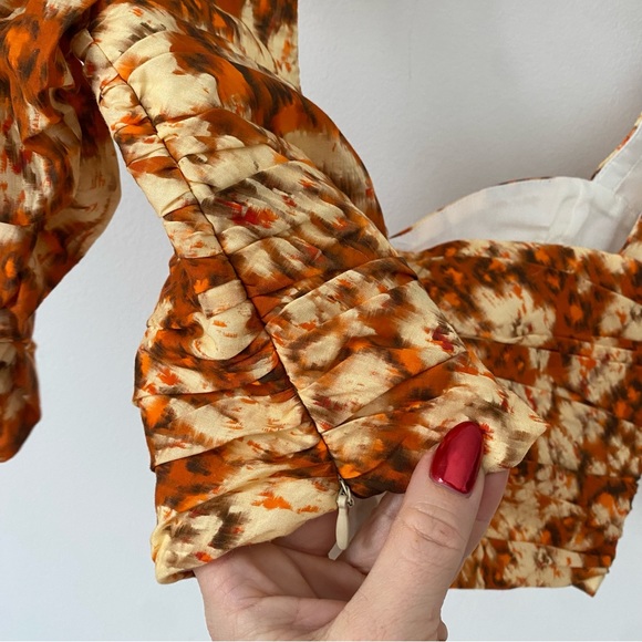 ZARA RUCHED CROP TOP FLORAL ORANGE XS - Picture 10 of 11